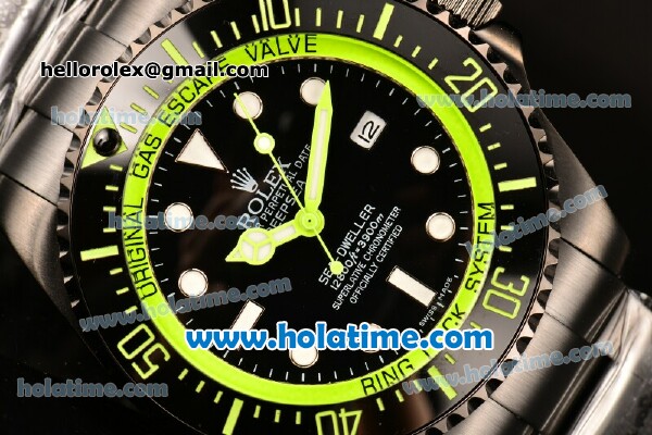 Rolex Sea-Dweller Deepsea Asia 2813 Automatic PVD Case/Strap with Black Dial and Green Diver Index - Click Image to Close